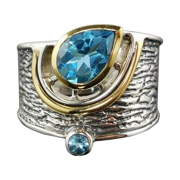 CILENON Fashion Two Tone 925 Silver Rings For Women Jewelry Aquamarine Ring Size 6-10 (Blue9,9)