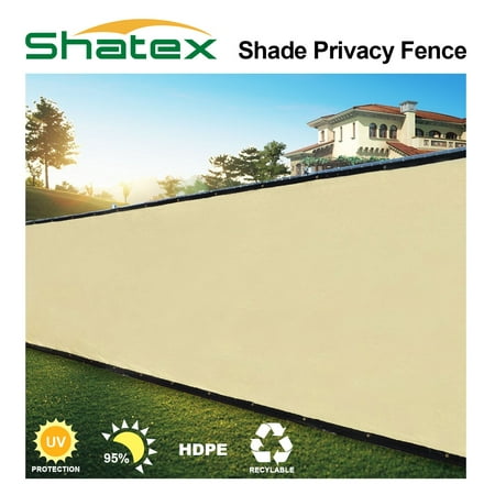 Privacy Yard Fencing Shatex Privacy Shade Fence Screen- 8ftx12ft Heavy Duty Shade Mesh Fencing with Grommets and Zip Ties- Quick Installation for Garden Yard/Construction Site/Deck/Balcony Pool,Tan ()