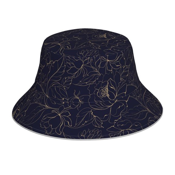 Balery Copper-Gold Gloss Outline Peony Sun Hats for Men Women Bucket Hat UPF 50  Buckey Hat Boonie Hat Foldable UV Protection Hiking Beach Fishing Summer