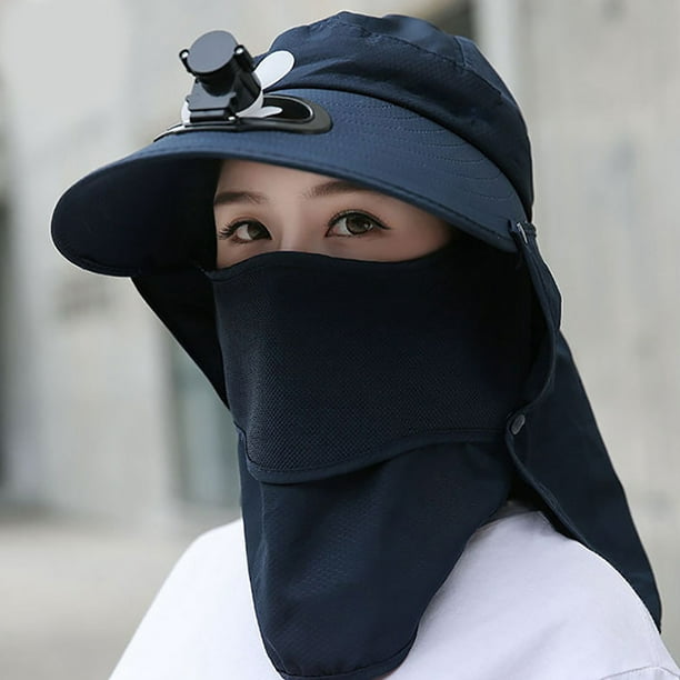 Aofa Summer Detachable Outdoor Anti-Sun Cap Neck Face Flap Wide Brim Hat  with Fan