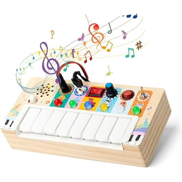 Busy Board Montessori Toys，Baby Magic CEDQ Wooden Musical Toy with Lights,, Baby Wooden Busy Board with 6 LED Light switches, Sensory Toys Light Switch Toys Travel Toys for 1  Year Old
