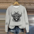thumbnail image 2 of Womens Jackets Oversized Sweatshirts Winter Cow Printed Drop Shoulder Long Sleeve Hoodless Pullover Crew Neck Hoodies 2025 Fashion Pullover Top Y2K Outfits Light Gray-L, 2 of 4
