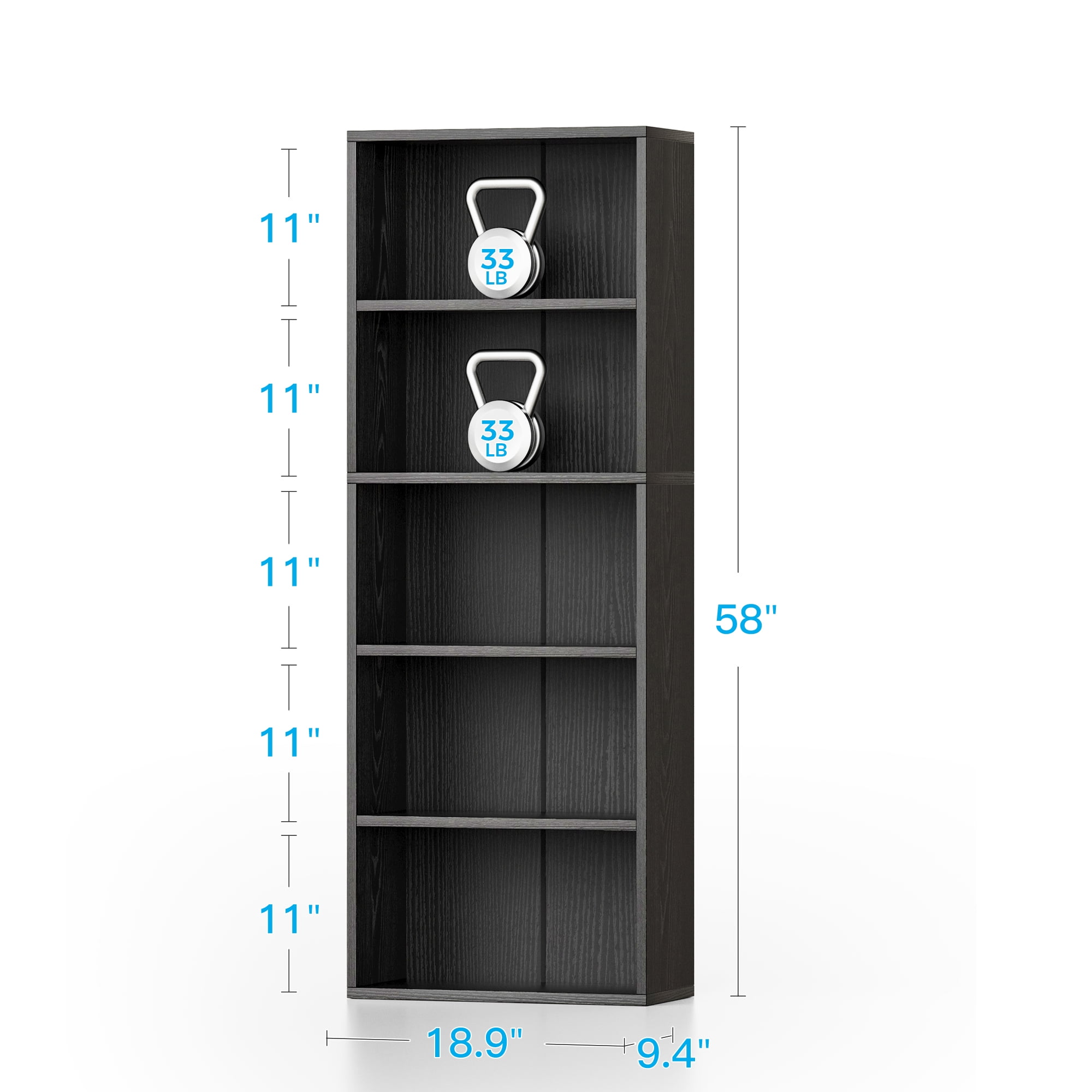 Casacomoda Tall Bookcase, Bookshelf, 5-Tier Display Storage Shelf, Space-Saving Bookshelf for Living Room, Bedroom, Home Office, Black