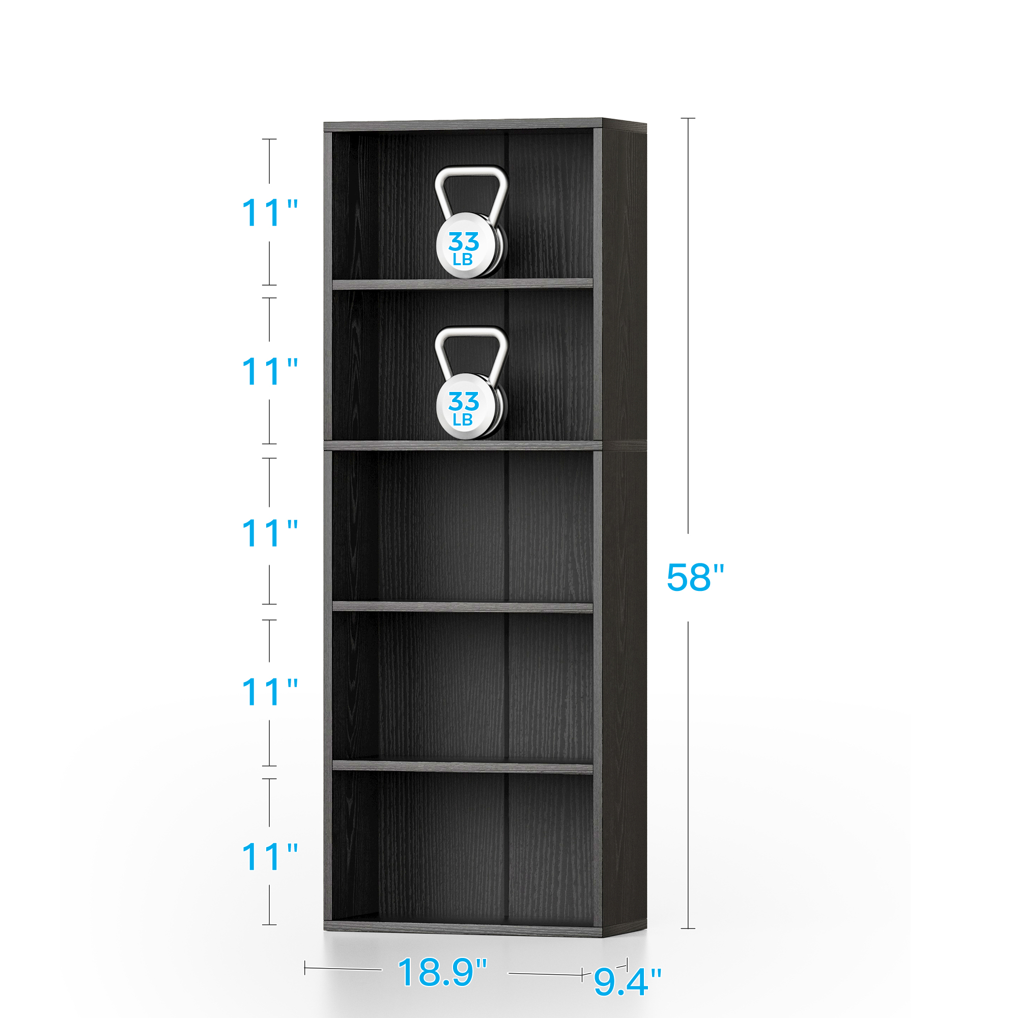 Casacomoda 5-Tier Tall Bookshelf, Black photo 6