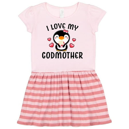 

Inktastic I Love My Godmother with Cute Penguin and Hearts Gift Toddler Girl Dress