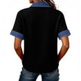 thumbnail image 4 of Denim Collared Shirt Women Short Sleeve Patchwork Denim Button Casual Shirts Business Casual Work Tops Summer Outfits Black M, 4 of 5