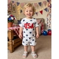thumbnail image 4 of Cenuakty 2Pcs Toddler Boy Outfit Independence Day Short Sleeve Crew Neck Star Print Waffle Knit Tops and Elastic Waist Shorts, 4 of 9