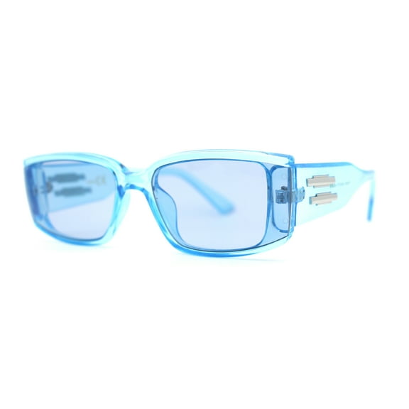 Womens Art Deco Mod Rectangular Sunglasses All Blue