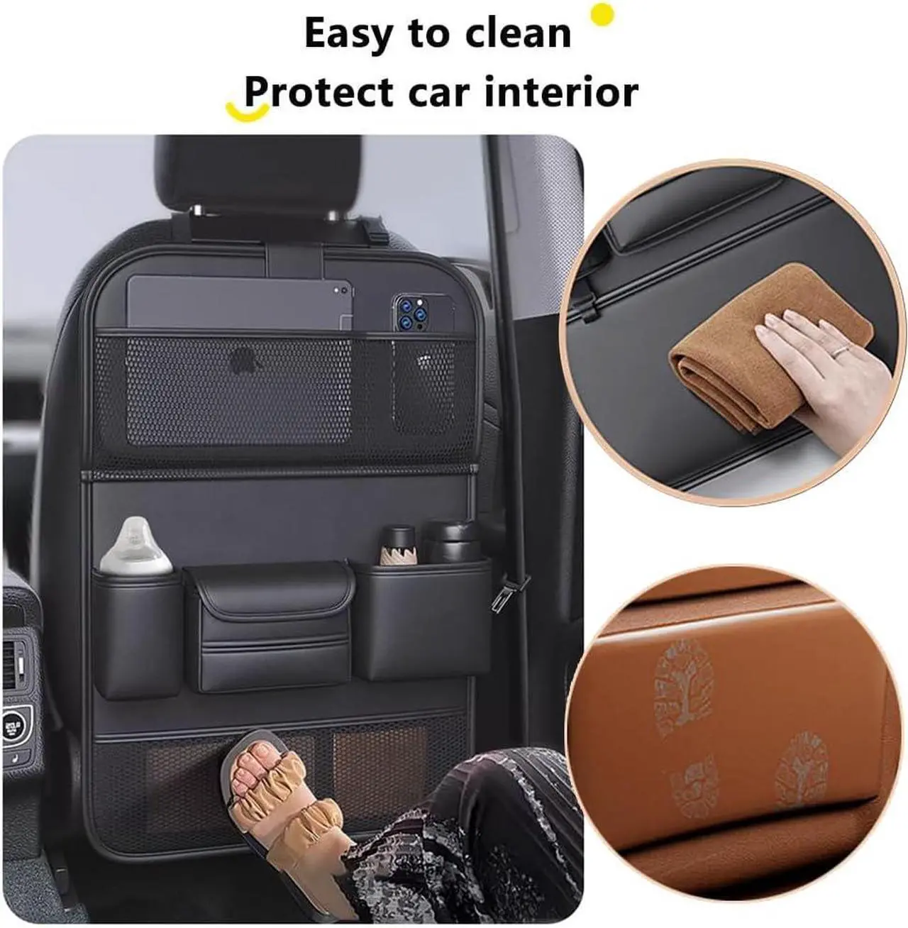 Car Backseat Storage Bag with Foldable Table Tray,Large Capacity Seat Back Organizer,Car Kick Mat with Touch Screen Phone Holder,Multifunctional Backseat Protector Cover Pad