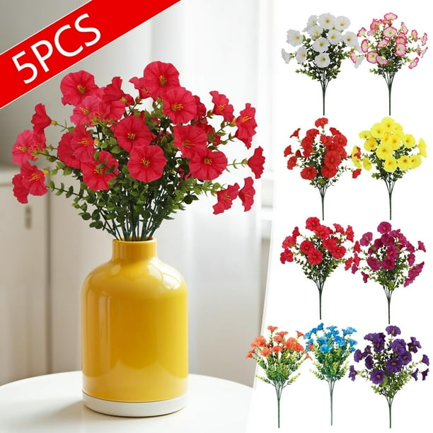 mfyjkho 5 flores artificiales de campanilla de seda, decoración para exteriores resistente a la intemperie, arreglos para patio y jardín, 5 unidades