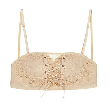 

Acebir Strapless Lace Drawstring Bandeau for Daliy Push up Sponge Bra with Detachable Strap for Wedding Party Fall-off-proof