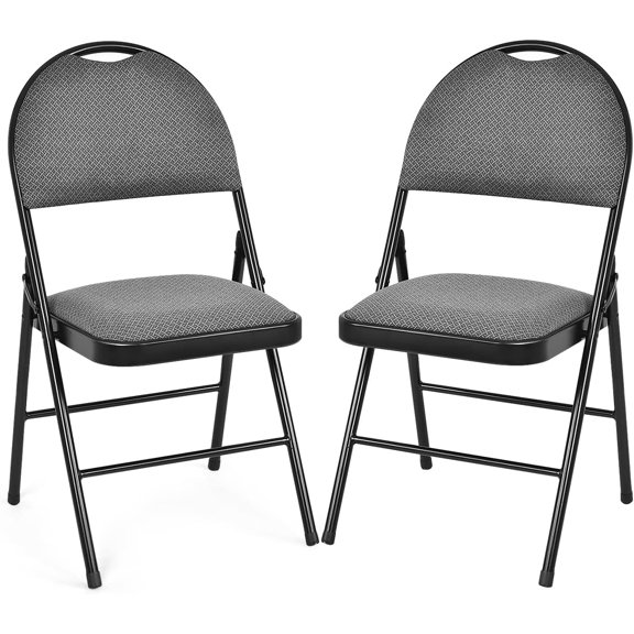CHAUKY 2-Pcs Folding Chairs Set - Foldable Dining Chairs with Upholstered Seat, Non-Slip Footpads, Commercial Guest Chairs, Pack of 2 Waiting Room Chair for Events Office Wedding Party Kitchen, Gray