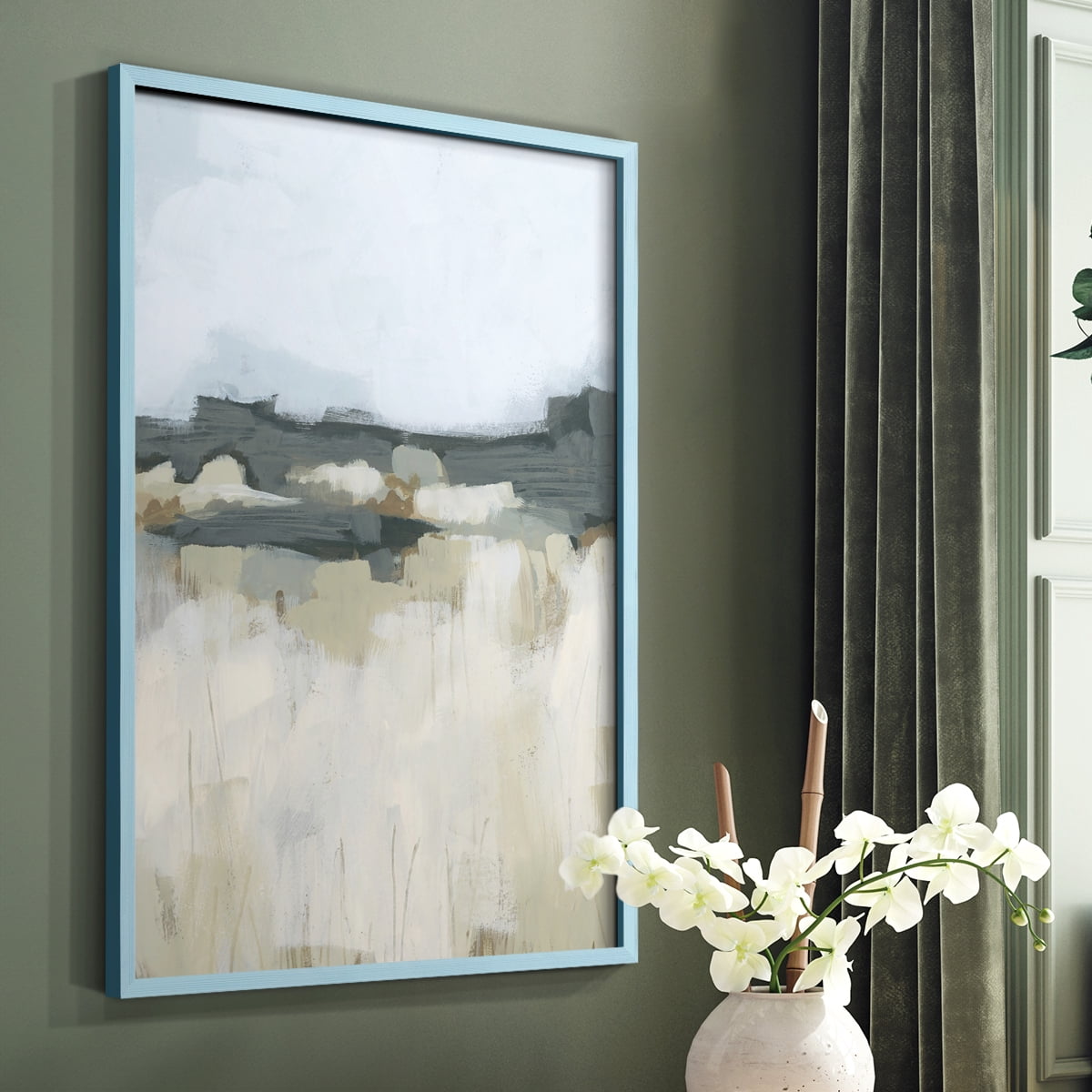 Brushstroke Badlands I Framed Print in Blue Solid Wood Framed Print No Nail Hanging