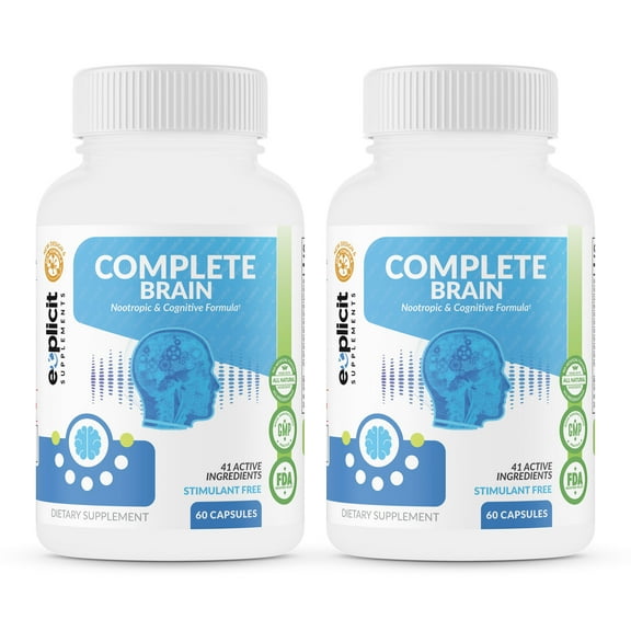 CompleteBrain Nootropics - Achieve Mental Dominance - Improves Memory, Mood, Focus, Clarity and Creativity - 2 Pack
