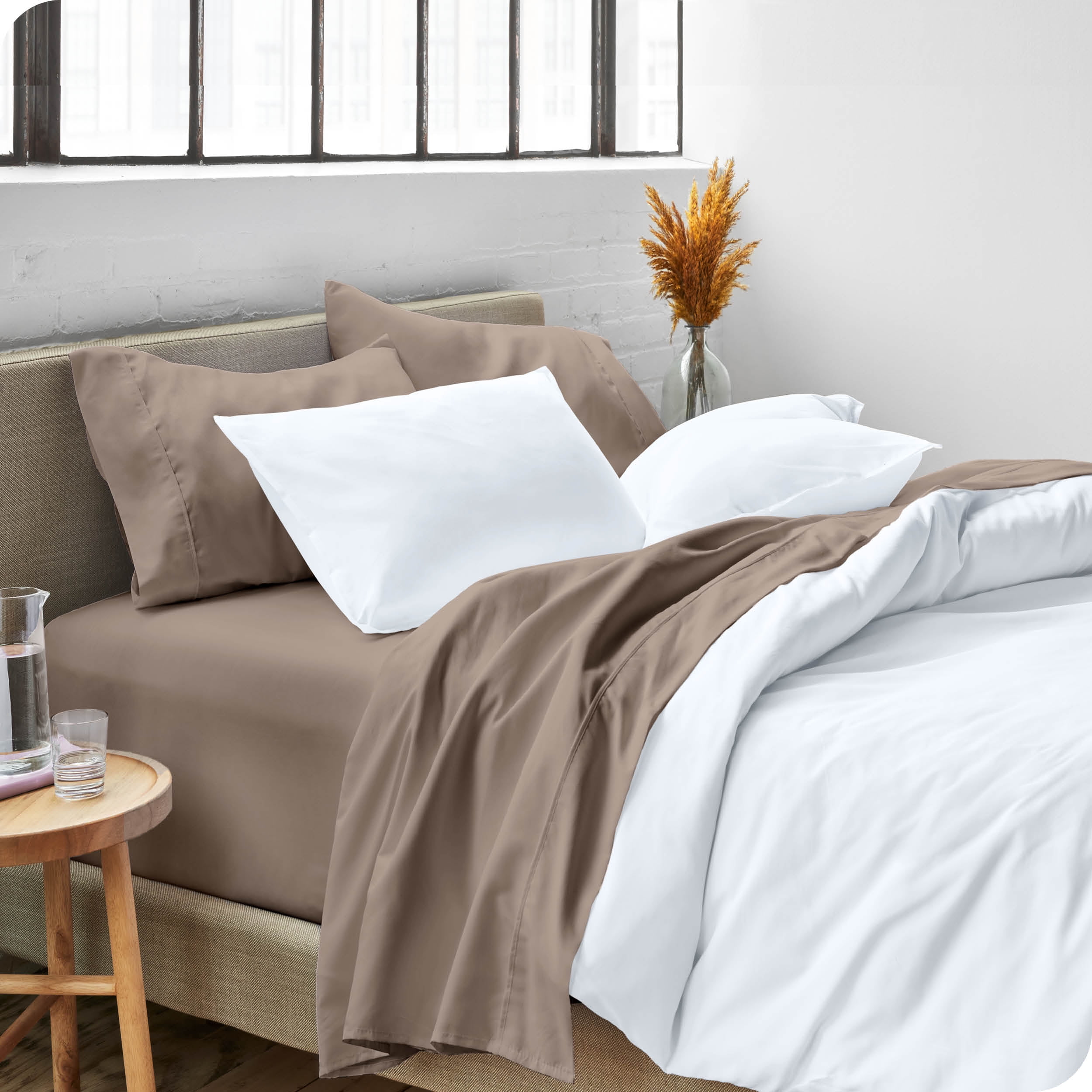 Bare Home Taupe Microfiber Sheet Set, Wrinkle Resistant, Deep Pocket, Full