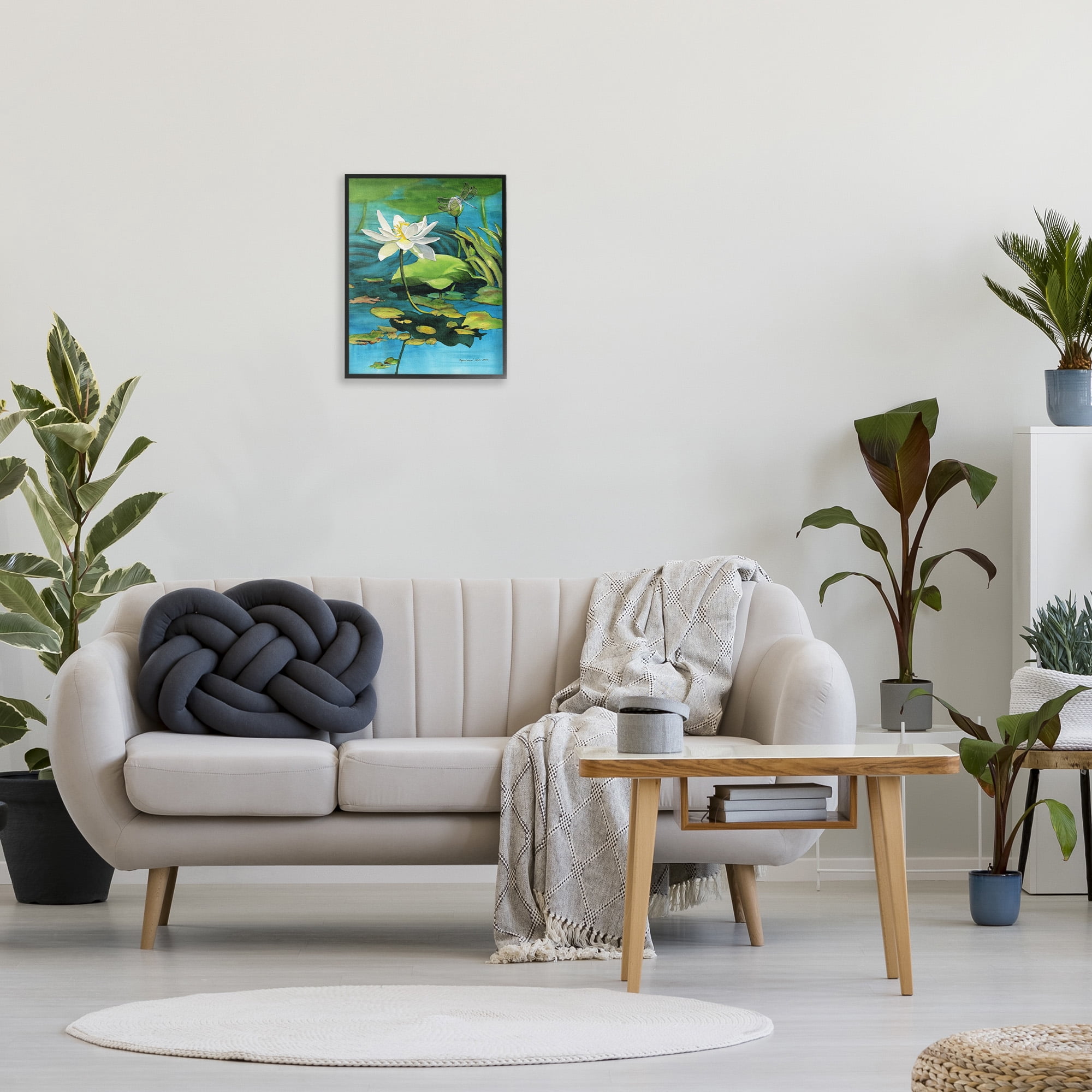 Stupell Industries Pond Lotus & Dragonfly Botanical & Floral Painting Black Framed Art Print Wall Art, 16 x 20