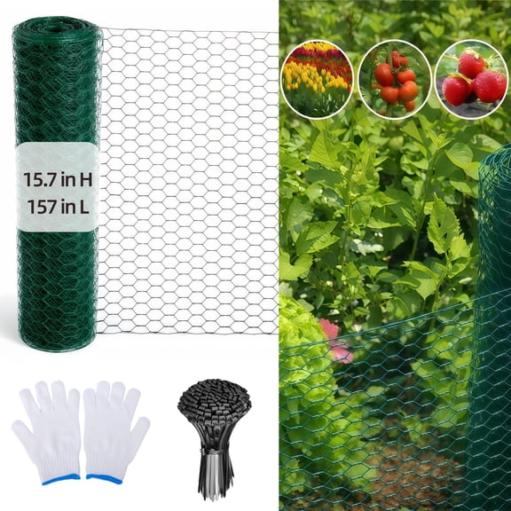 Chicken Wire for Floral Arrangements, 15.7 x 157 Inches Green Mesh, 0.6 Inch Hexagonal Galvanized PVC Coated Netting Fence for Crafts, Poultry, Garden