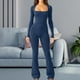 thumbnail image 1 of Monos de manga larga para mujer, pantalones largos de pierna ancha, monos elásticos de moda para mujer, Catsuit liso informal para citas en el trabajo Azul S Yinane Mono corto, 1 of 8