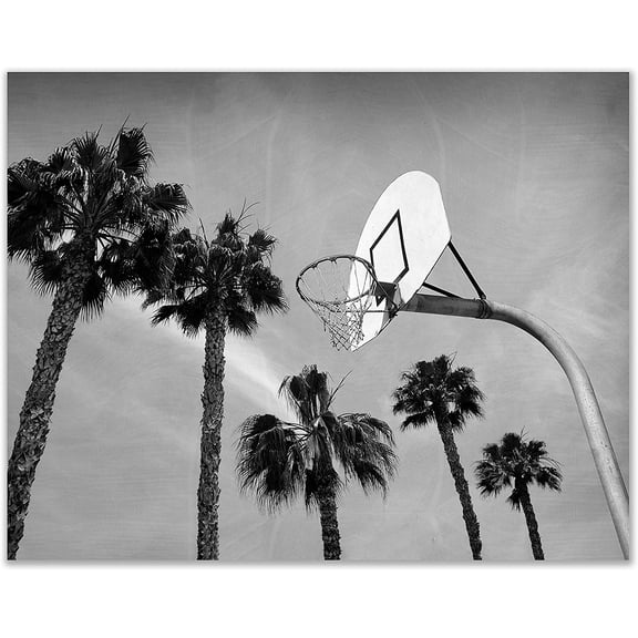 Basketball Wall Art Prints - Single (11x14) Unframed Basketball Posters - Basketball Room Decor - Black and White Palm Tree