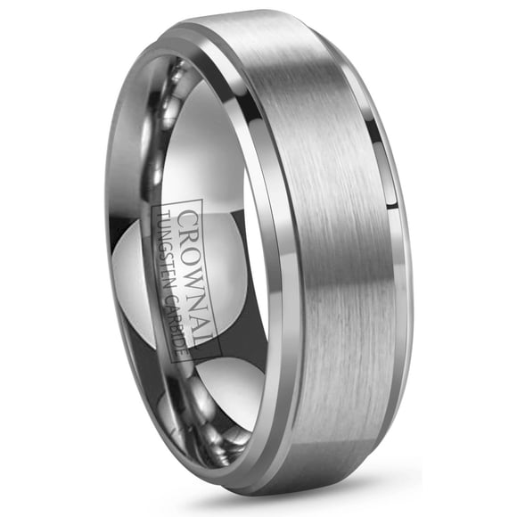 CROWNAL 6mm 8mm 10mm Tungsten Wedding Band Ring Men Women Polished Beveled Edge Matte Brushed Finish Center Comfort Fit Size 5 To 17 (8mm,13)