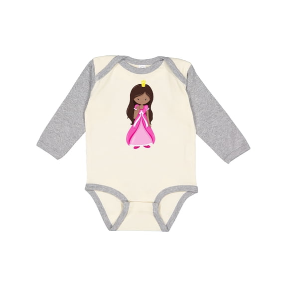 Inktastic African American Princess In Pink Dress Girls Long Sleeve Baby Bodysuit