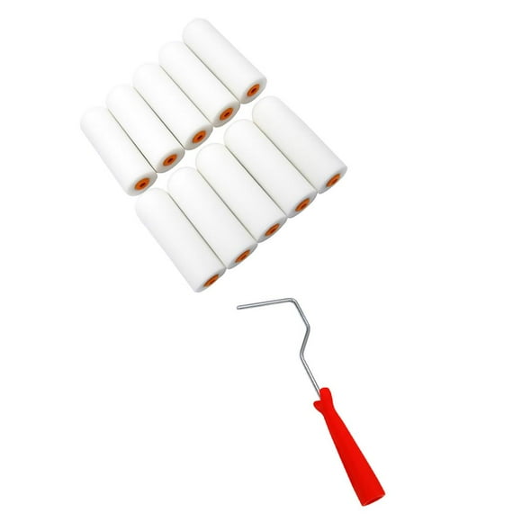 Lipstore 10Pcs Mini Foam Paint Roller Sleeves Painting Decor Varnish Roller+Handlebar