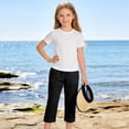 thumbnail image 5 of hoksml Girls Cotton Linen-Look Capri Pants, Kids Elastic Waist Casual Pants with Pockets, 5 of 7