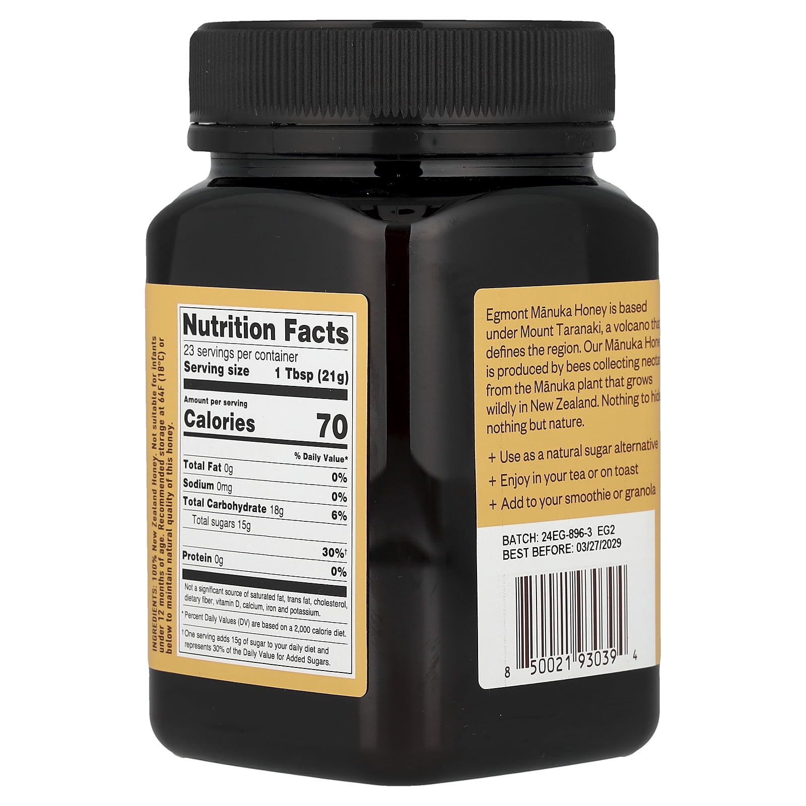 Egmont Honey Manuka Honey, Raw & Unpasteurized, MGO 100+, 17.6 oz (500 g)