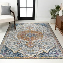 JONATHAN Y MODERN PERSIAN 3 x 5 Area Rug, Lorena Ornate Boho Medallion - Light Gray/Dark Blue/Orange, MDP211A-3