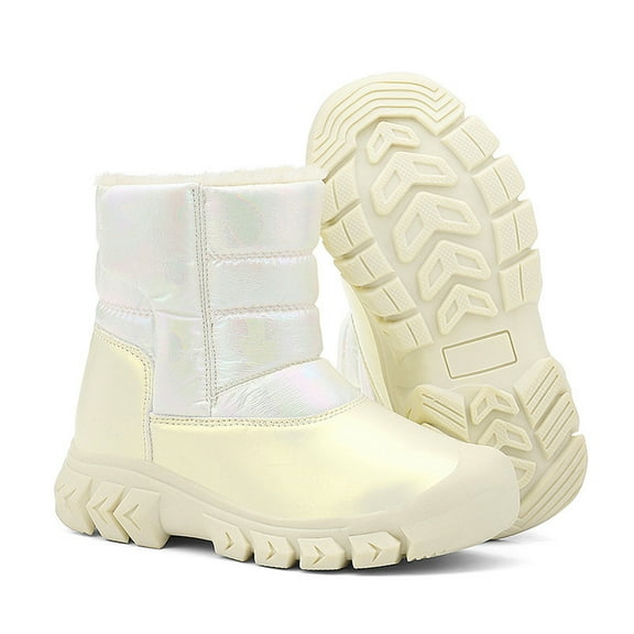 lsirc Child Snow Boots - Winter Thermal Boots For Girls Waterproof, Slip-Resistant, Warm, Thickened, Reflective Long Boots, Beige, US11M(4.5-5 Years)