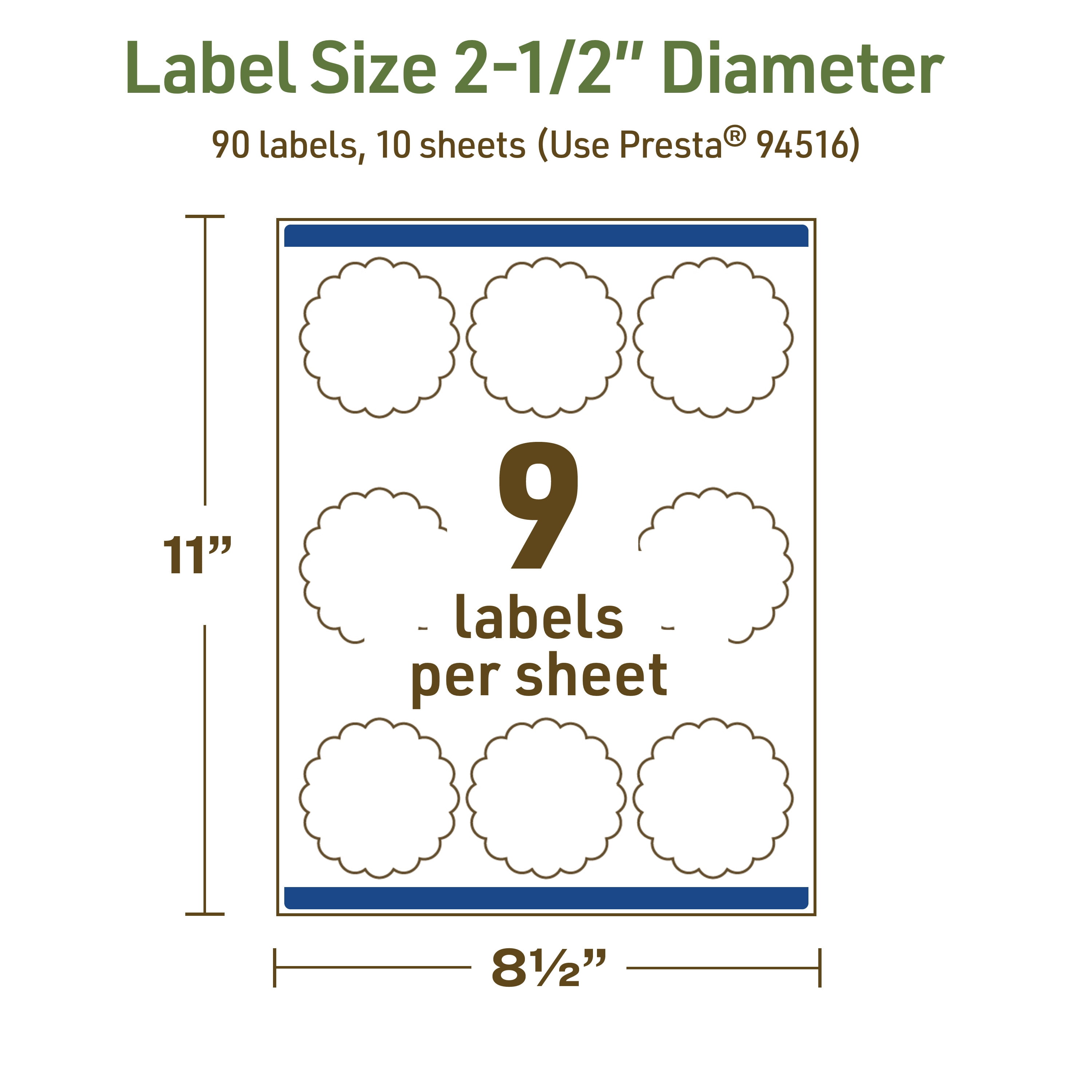Avery Dissolvable Round Scalloped Labels, 2.5" Diameter, 90 Labels