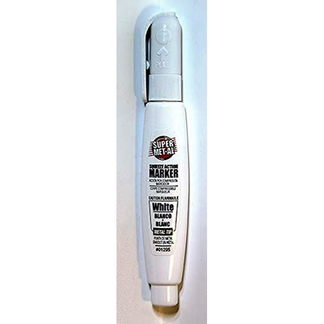 Super Met-Al Squeeze Action Metal Tip Marker, White (3 PACK)