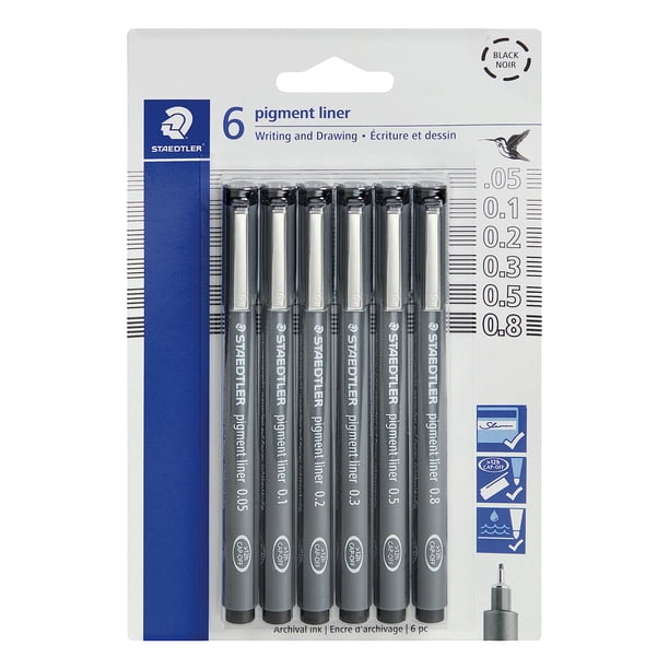 Juego de bolígrafos STAEDTLER Pigment Liner, tinta negra, 6 bolígrafos surtidos