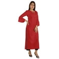 thumbnail image 2 of Moomaya Solid Rayon Kurta For Women bell Sleeve Drawstring Neck Long Ethnic Kurti, 2 of 6