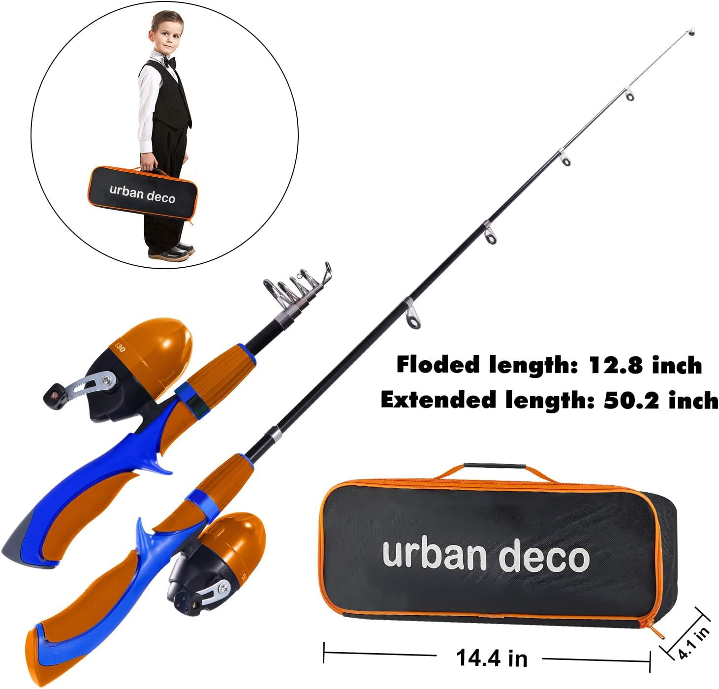 SNYNUXX Kids Fishing Pole Set Portable Telescopic Kids Fishing Rod and Reel Combo Kit with Tackle Box for Beginners, Orange
