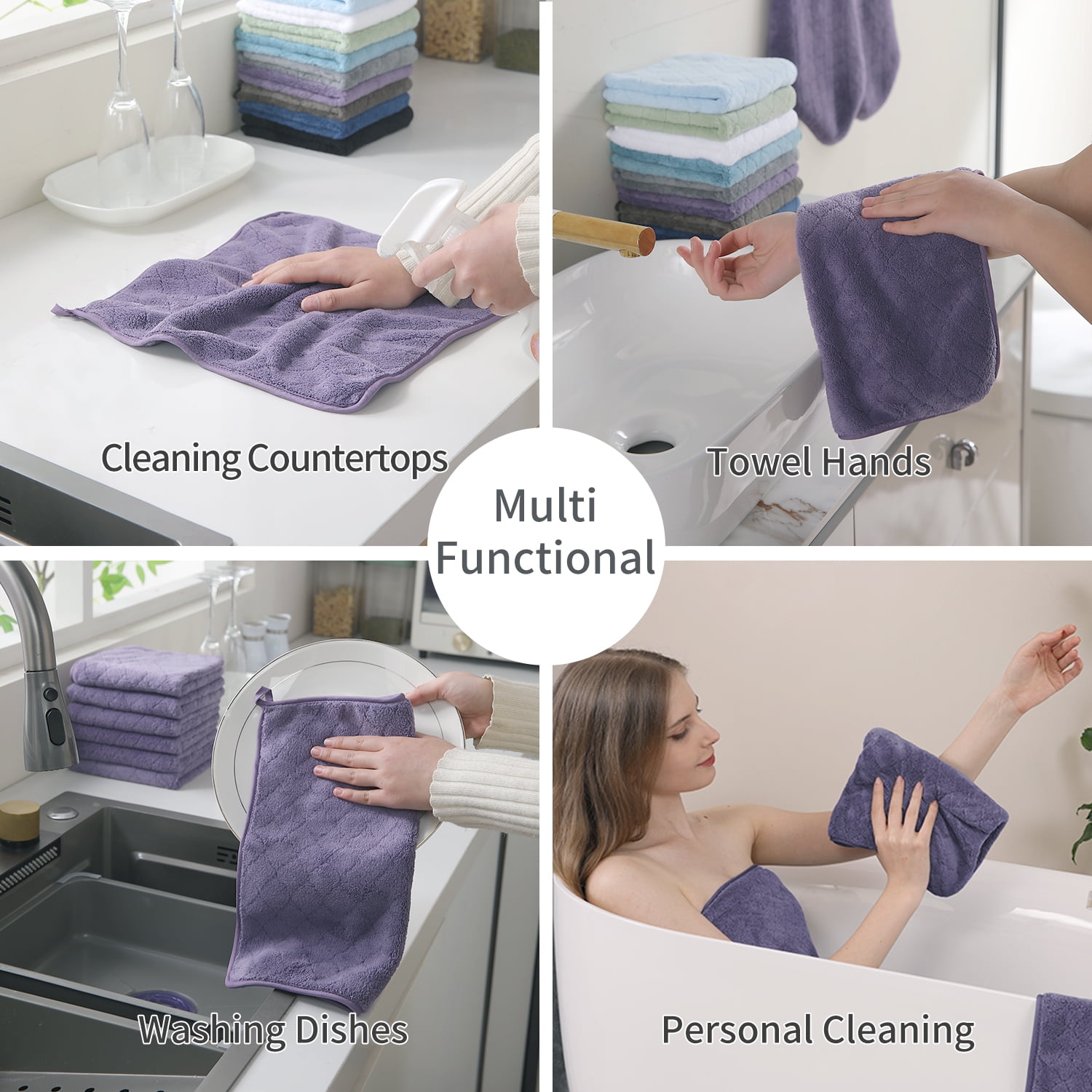 Jessy Home 24 Pack Dark Purple Washcloths for Bathroom 13x13 Inch Ultra Soft Hand Face Towels