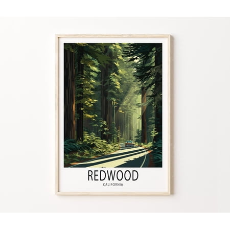 Redwood California Forest Road Giant Trees Nature Wall Art, Unframed Paper Poster 8x10in