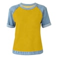 thumbnail image 5 of Helii Women's Color Block T Shirt – Raglan Sleeve T-Shirt, Crewneck Baseball Tee with Contrast Denim Sleeve, Loose Fit Soft Cotton Blend Casual T Shirts for Summer Yellow,XXXL, 5 of 6