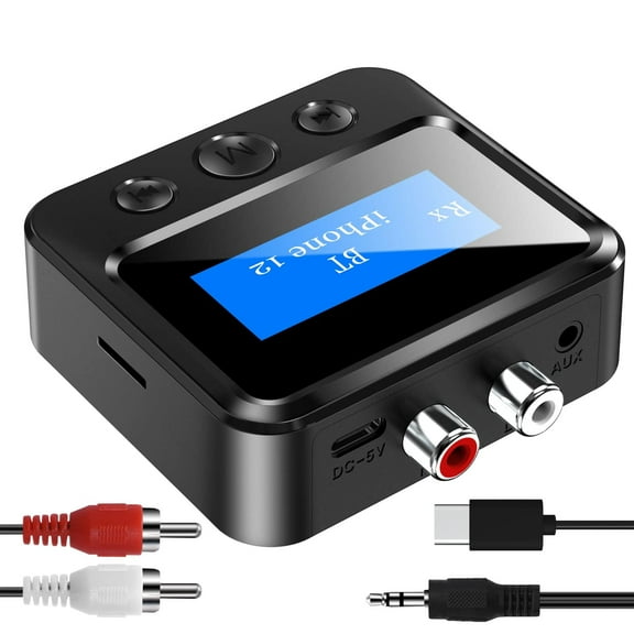 Bluetooth Transmitter Receiver for TV, Wireless Audio Adapter RCA 3.5mm AUX with Display