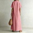 thumbnail image 4 of Women's Summer Striped Splited Maxi Casual Dress Short Sleeve V Neck Split Hem Boho Beach Vacation Dresses L, 4 of 5