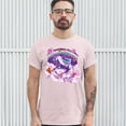 thumbnail image 3 of Tee Hunt Pug Riding a Unicorn in Clouds T-shirt Space Rainbow Trippy Donuts Men's Tee, Light Pink, Medium, 3 of 5