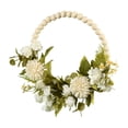 thumbnail image 4 of Artificial Flower Wreath Door Garland Wood Beads Hanging Spring Wreath Greenery Leaves For Party Outdoor Backdrop Decor Ornament White, 4 of 8
