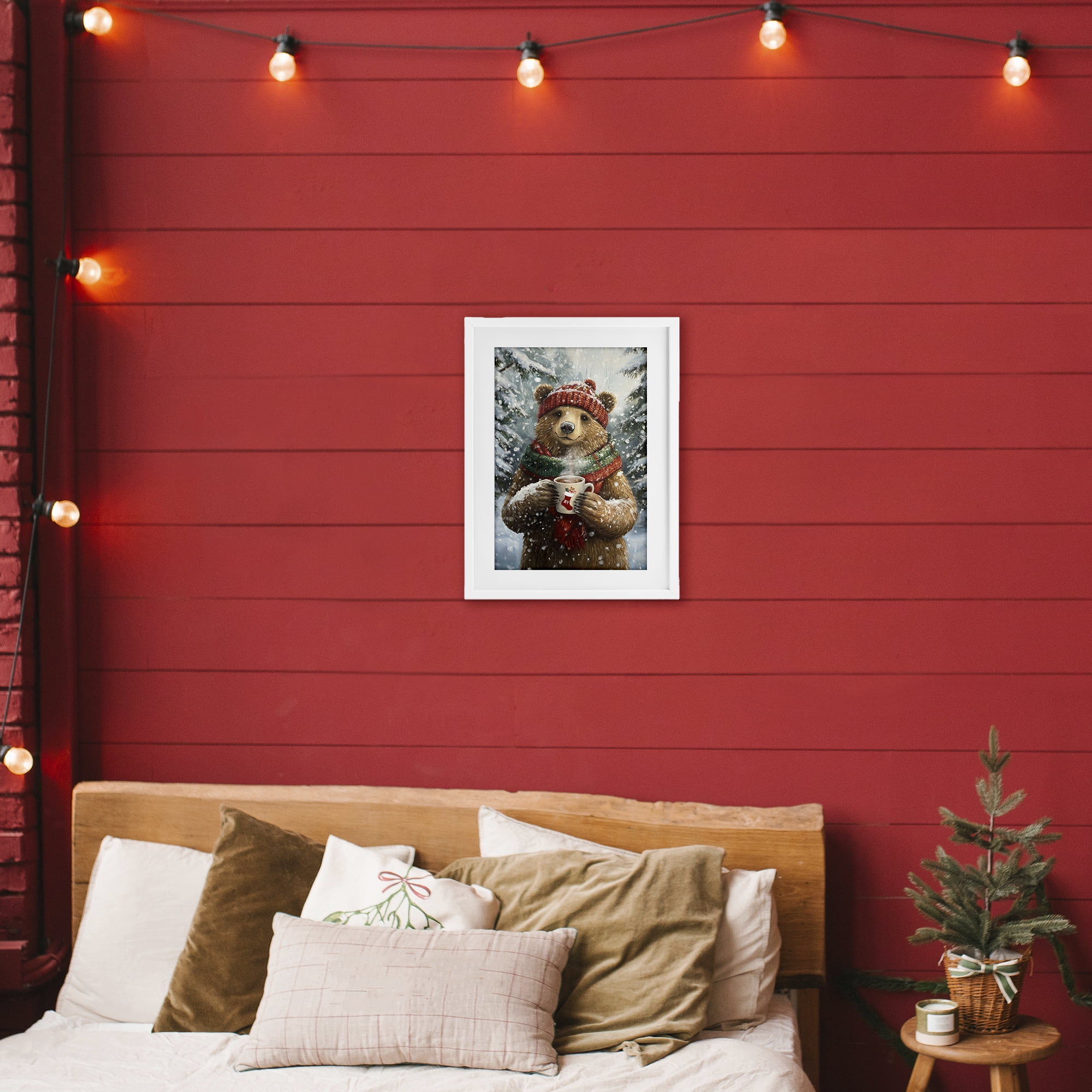 Stupell Industries Christmas Cocoa Bear White Framed Print Under Glass, design by Tina LeCour