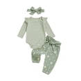 thumbnail image 2 of DAETIROS 3-Piece Kids Girl Outfit Set 100% Cotton Ruffle Shoulder & Daisy Print Bodysuit Pants Headband Sage Green 0-3M 3-6M 6-9M 9-12M 1-2Y,Size 3-6 Months, 2 of 8