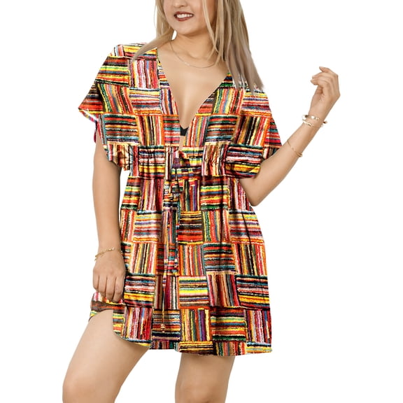 HAPPY BAY Womens Beachwear Dress Summer Swim Beach Cover Ups for Swimwear Women Swimsuit Coverups for Women XL-XXL Stripes, Colorful