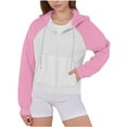 thumbnail image 5 of APEXFWDT Women's Zip-Up Cropped Hoodie Jacket Color Block Raglan Sleeve Casual Sweatshirt Athletic Outerwear,M,Pink, 5 of 8