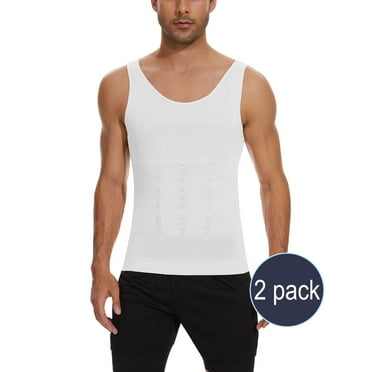 QRIC 2 Pack Mens Compression Shirts Shapewear Slimming Body Shaper Tank Top Vest Belly Control Undershirt White XL