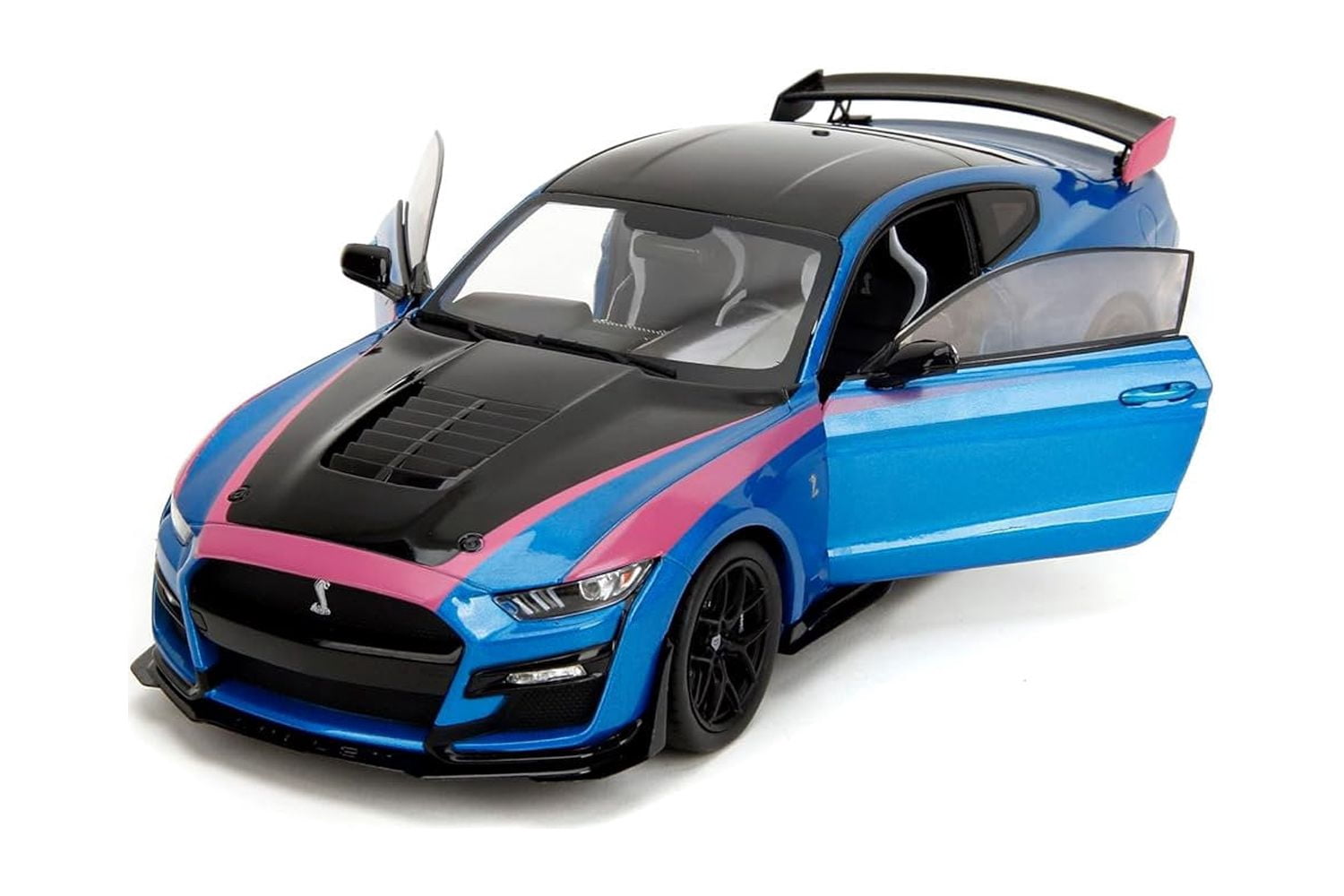 Ford Mustang Shelby GT500 Blue Metallic with Pink Stripes and Black Hood and Top "Pink Slips" Series 1/18 Diecast Model Car by Jada
