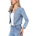 thumbnail image 4 of Denim Jacket for Women's Collarless Open Front Crop Jean Jackets Coat XS Light Blue, 4 of 6