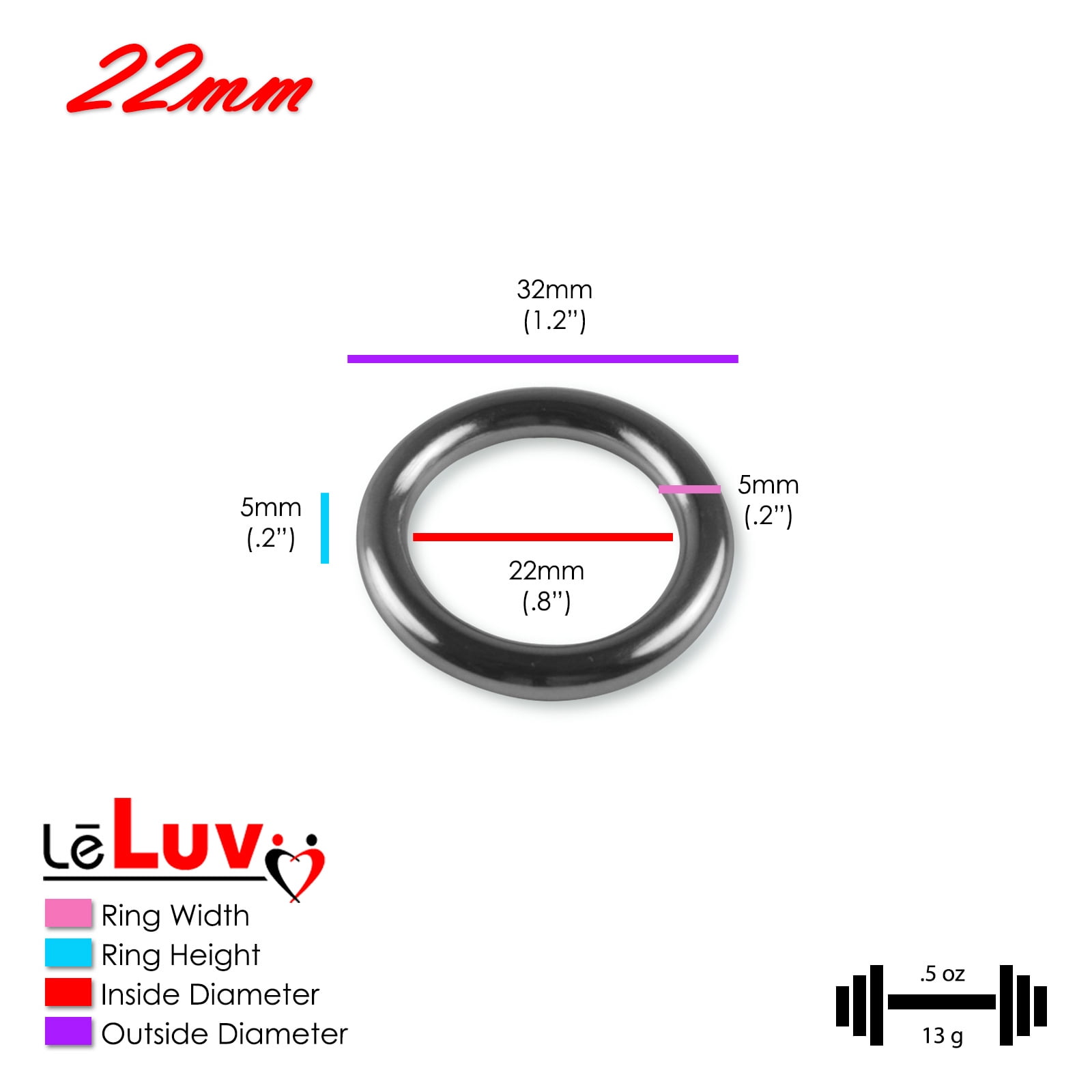 LeLuv 6mm Round Gauge Glans Rings | 22mm, 24mm, 26mm I.D. Sampler Set | Polished Stainless Steel